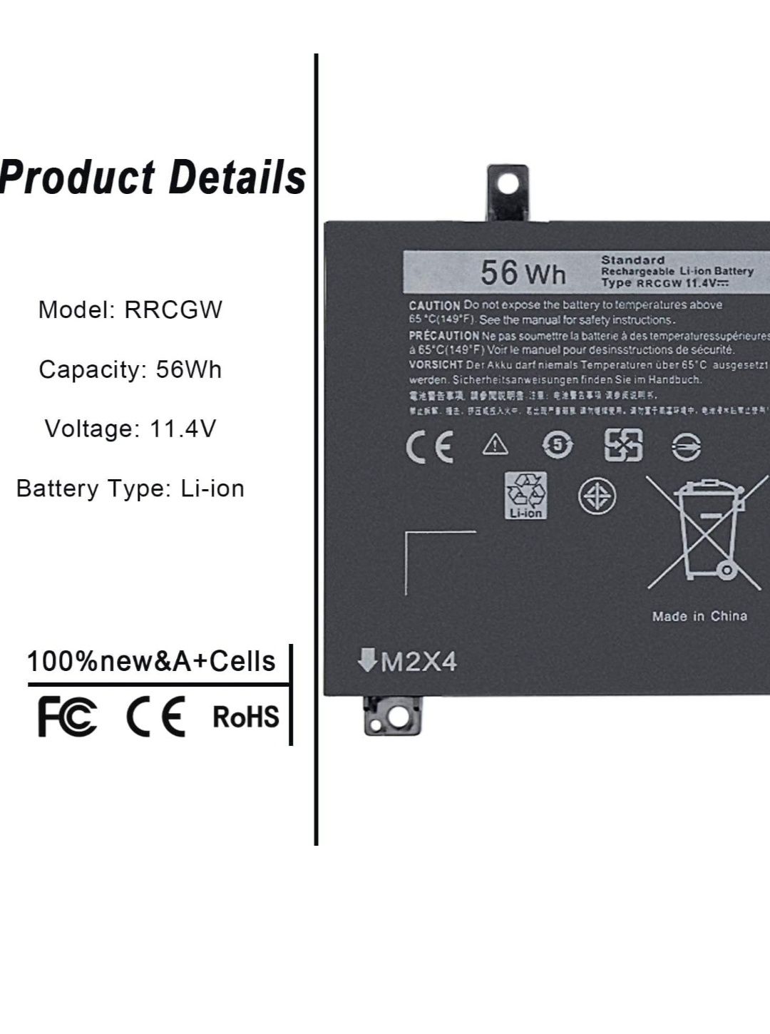 Замінна батарея для ноутбука RRCGW, сумісна з Dell M7R96 62MJV XPS 15
