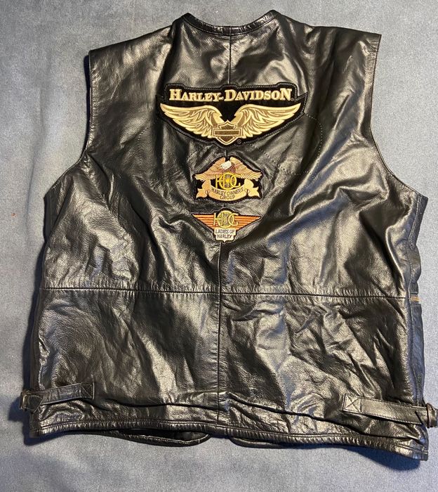 Кожаный байкерский жилет с нашивками Harley-Davidson HOG