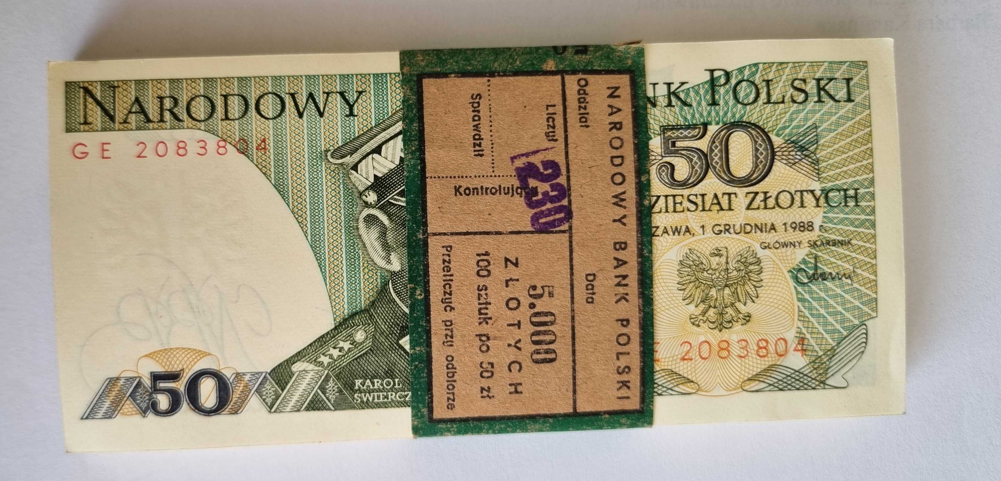 Banknoty 100 sztuk 50 zł z PRL-U