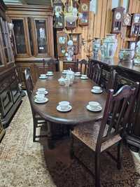 Jadalnia dębowa ciemna: Komoda, witryna,  stół,  krzesła #688 Węgrów