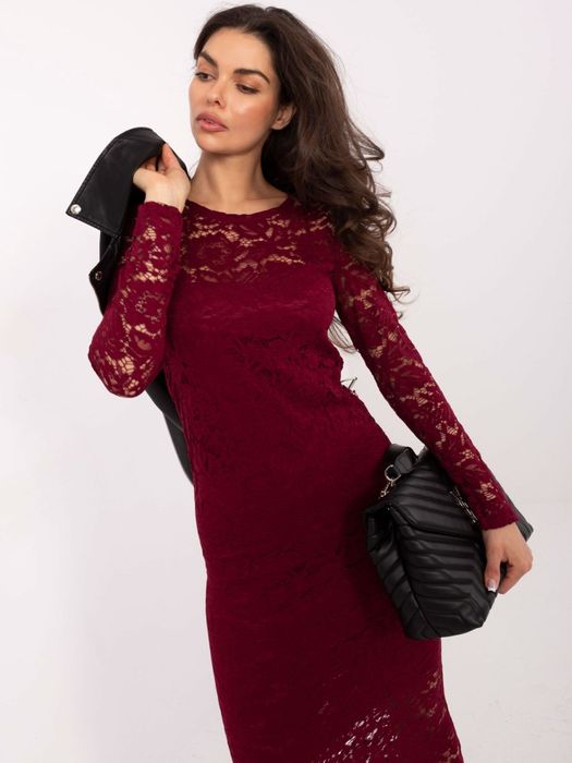Burgundowa koronkowa sukienka maxi RUE PARIS – elegancka i kobieca