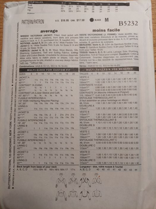 Wykroje do szycia: żakiety kobiece historyczne, rozmiar M
