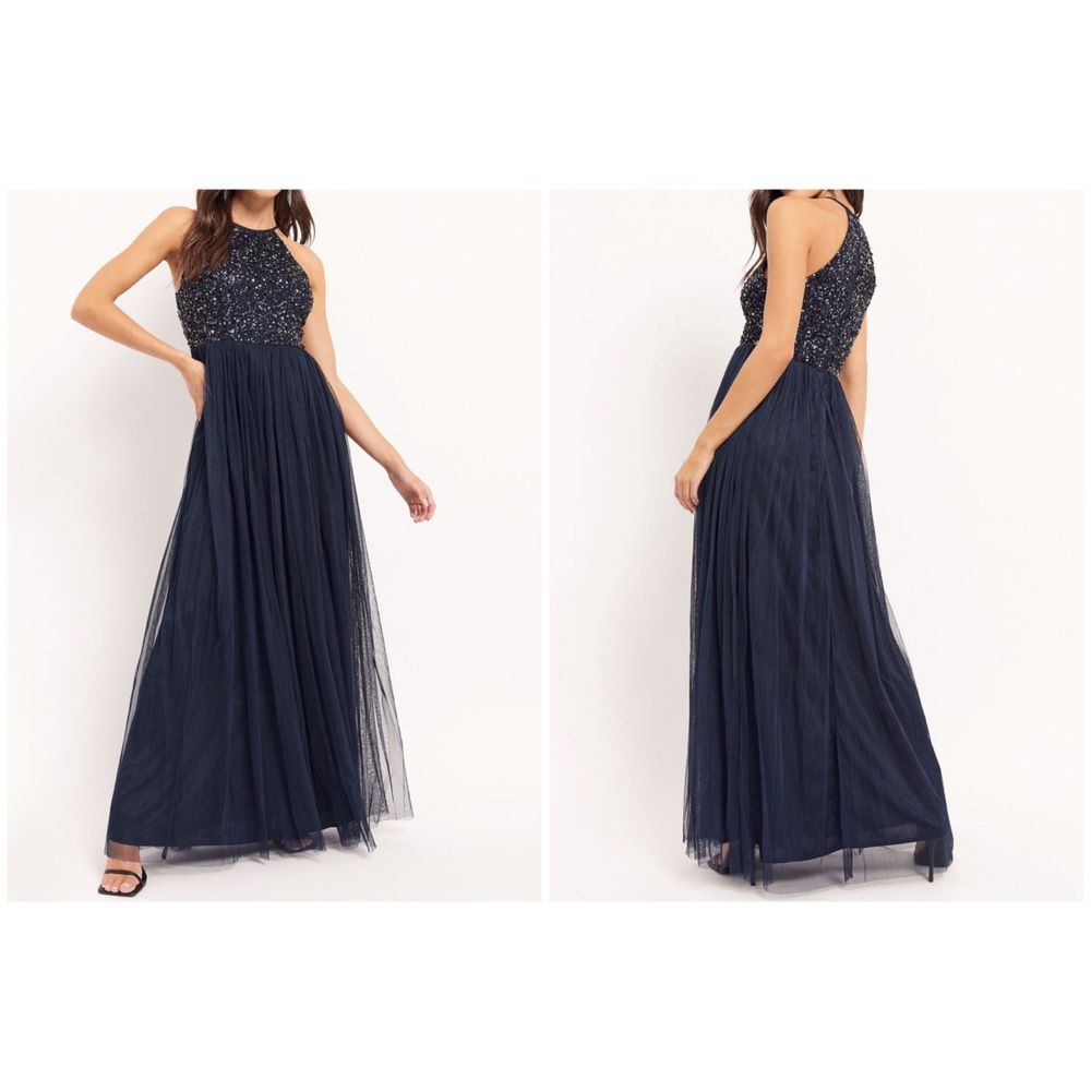 Maya deluxe cekinowa sukienka maxi 36 s 38 m 40 L tiulowa