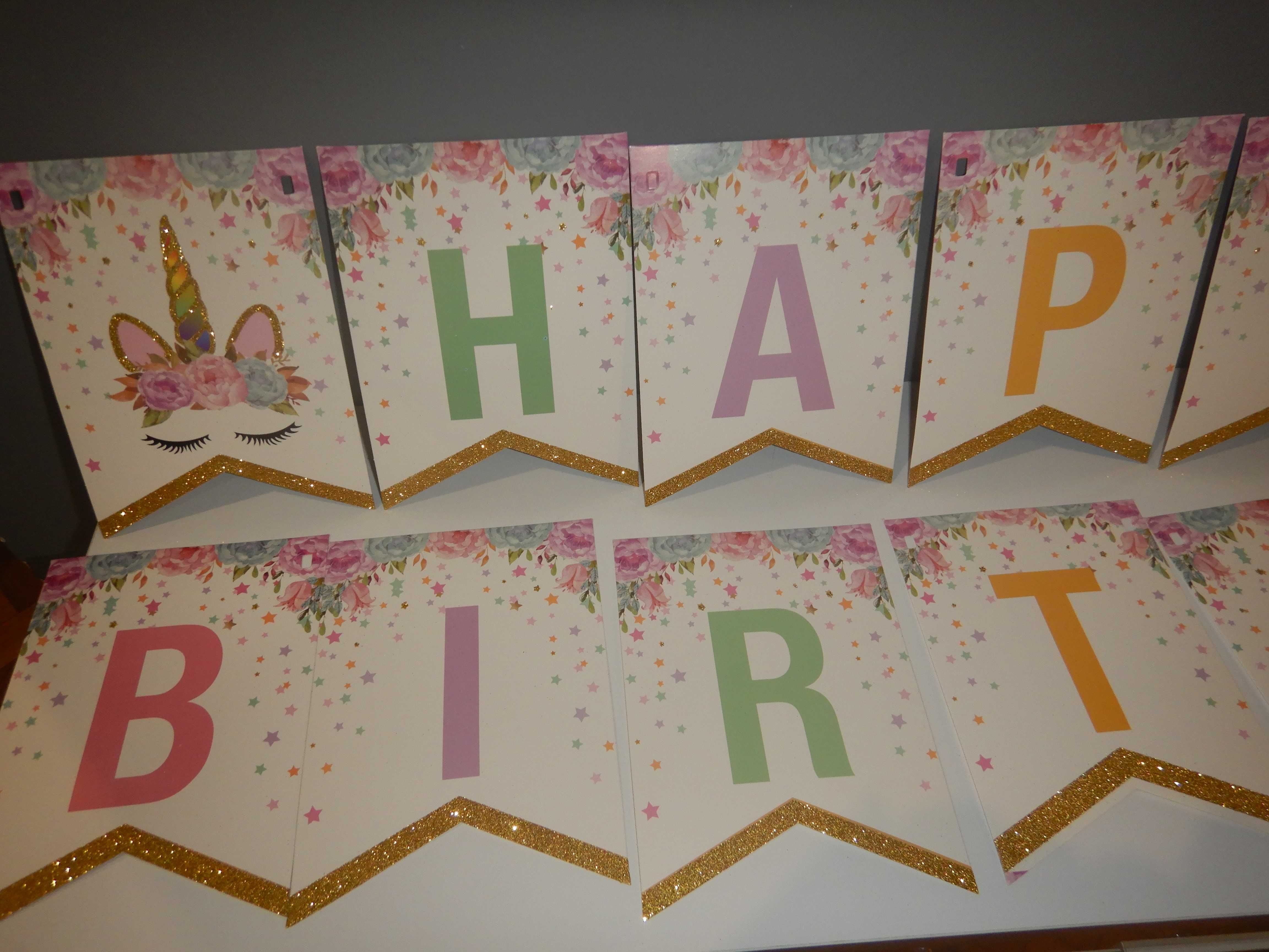 Girlanda baner Jednorożec i 2 duże balony na hel happy birthday