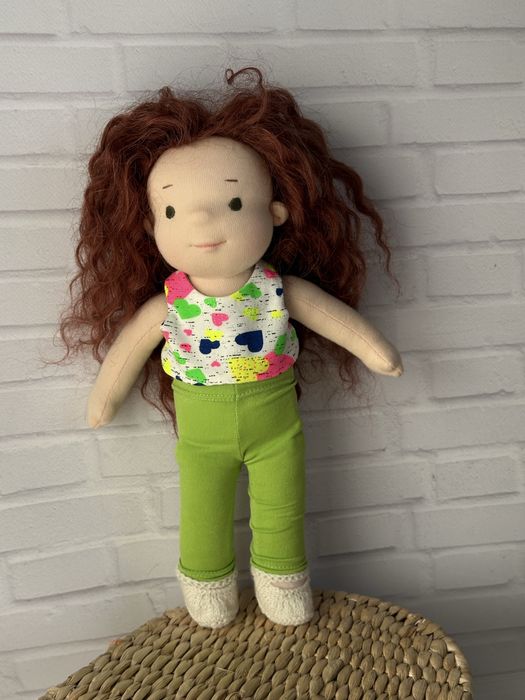 Текстильна лялька, кукла ручної роботи з набором одягу та колискою