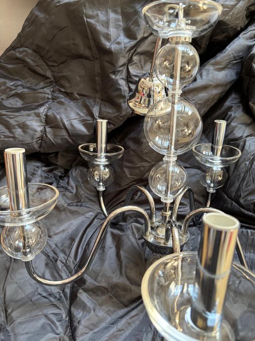 Żyrandol srebrny, pięcioramienny, lampa wisząca