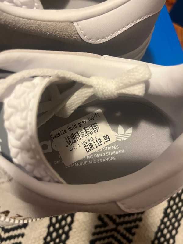 Adidas oryginals gazelle bold gray white new 40