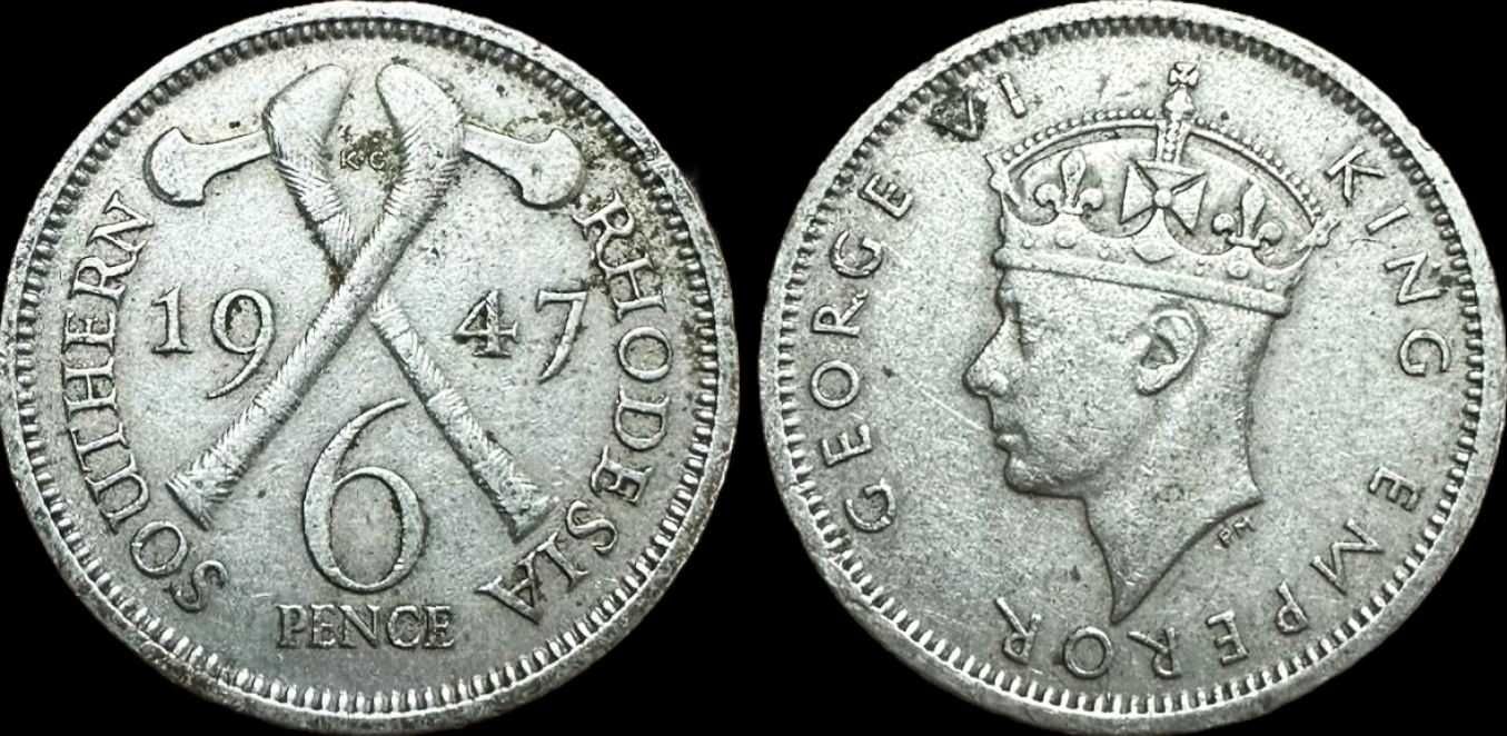 Moeda de 6 Pence - 1947 - Rodésia do Sul