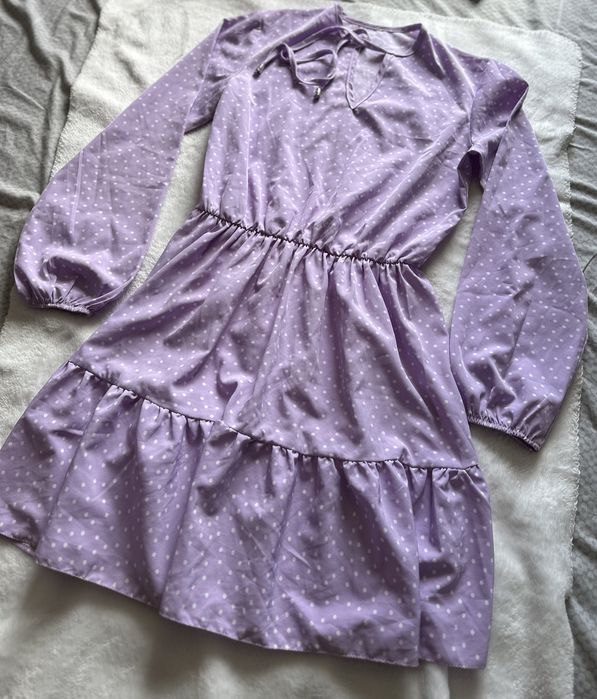 Платье сарафан лавандовый в горошек