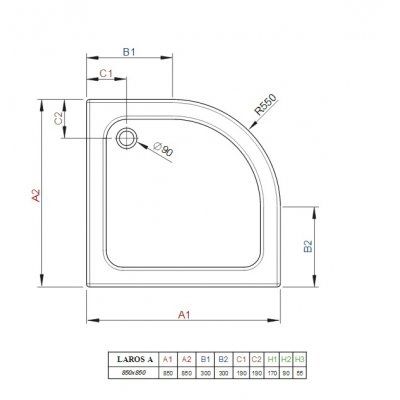 brodzik półokrągły 85x85 cm  Radaway Laros A Compact  SLA8585-01