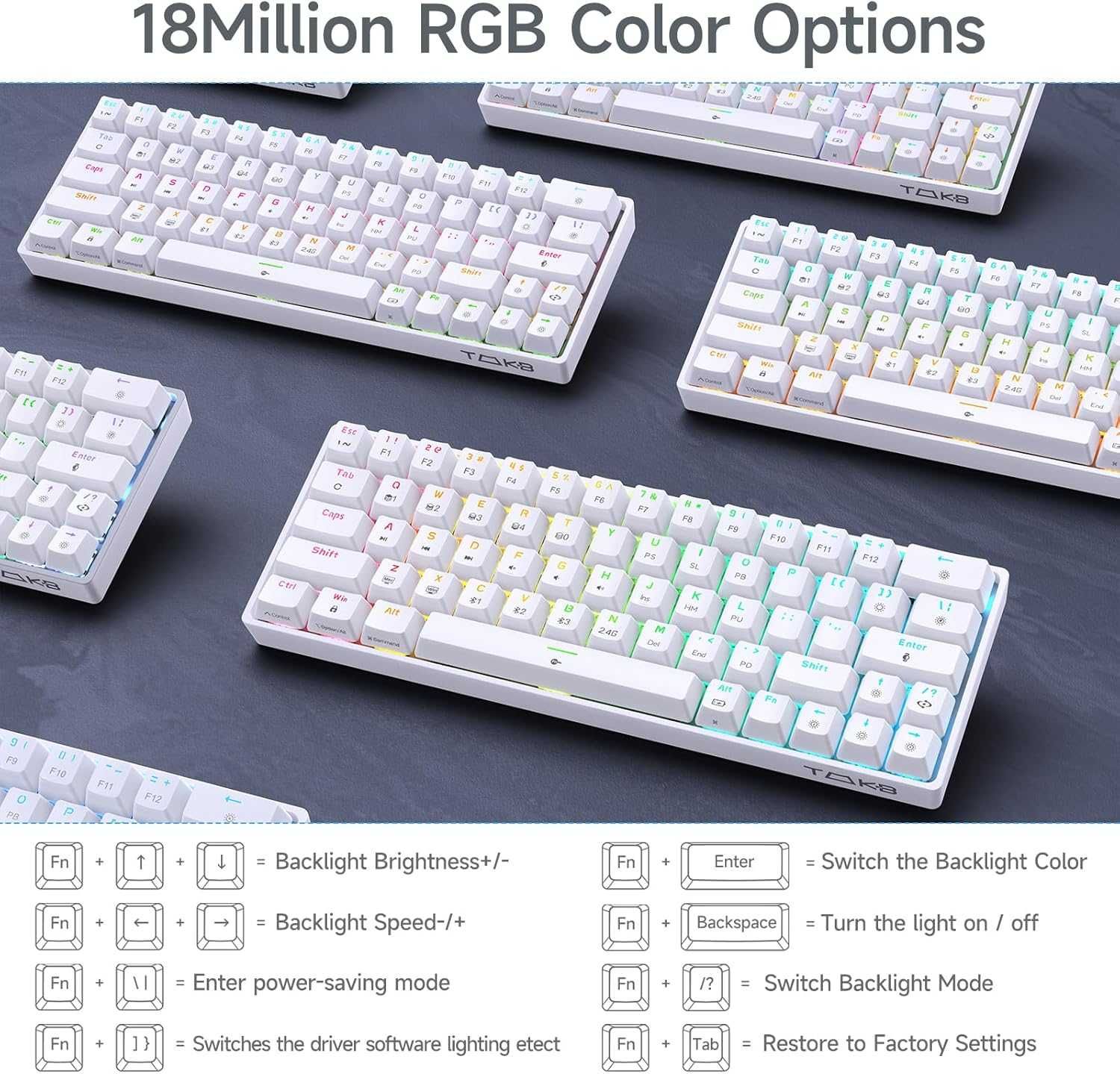 Klawiatura mechaniczna gamingowa TMKB T63 Bluetooth Switch BLUE biała