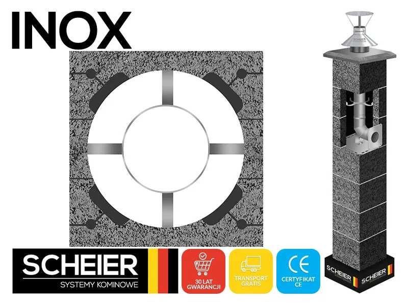 Komin systemowy system kominowy Inox 80 8m K turbo 36x36 gaz olej