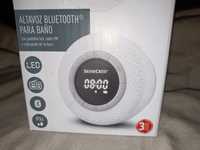 Coluna Bluetooth + visor LED, rádio e relógio para casa de banho-novo