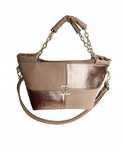 Elegancka torebka shopper Laura Biaggi Ciemny Beż/Złoty