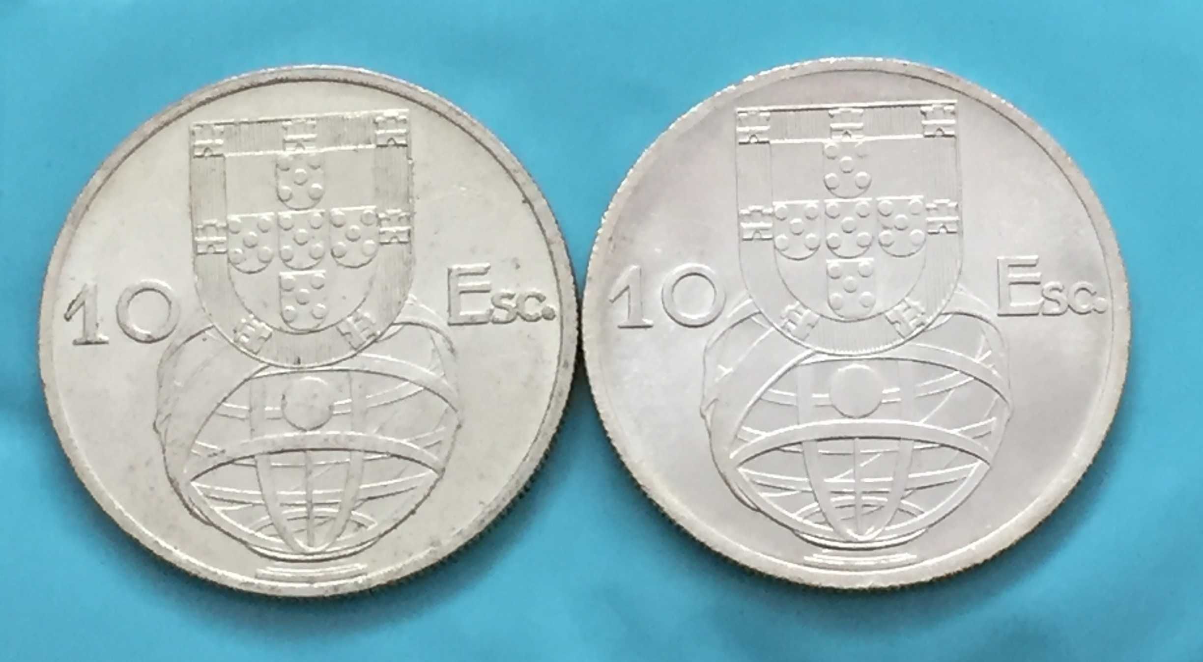 10 Escudos 1954 e 1955 - lote de 2 moedas - prata