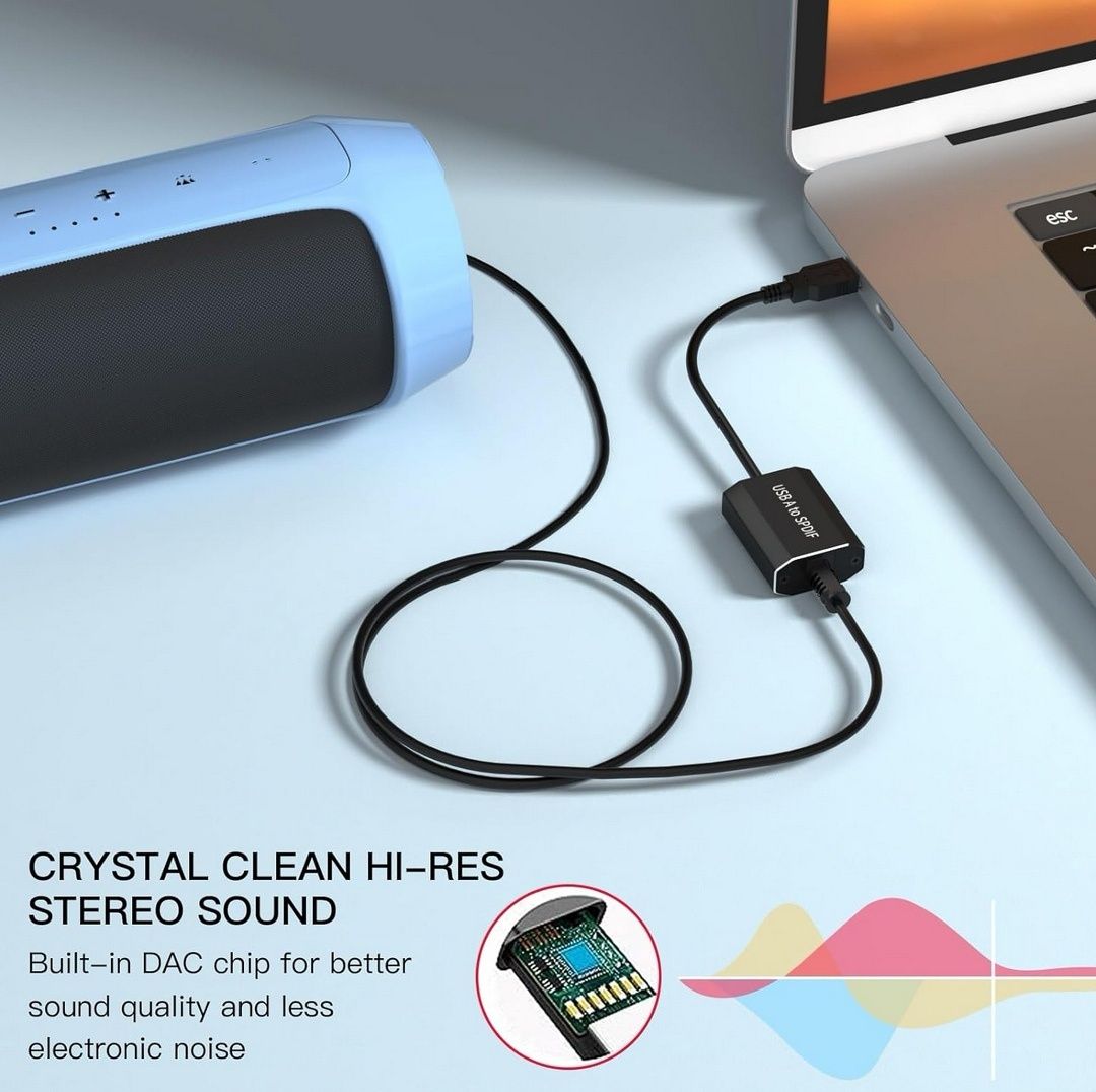 Adapter USB A do SPDIF Toslink – DAC stereo, nowy