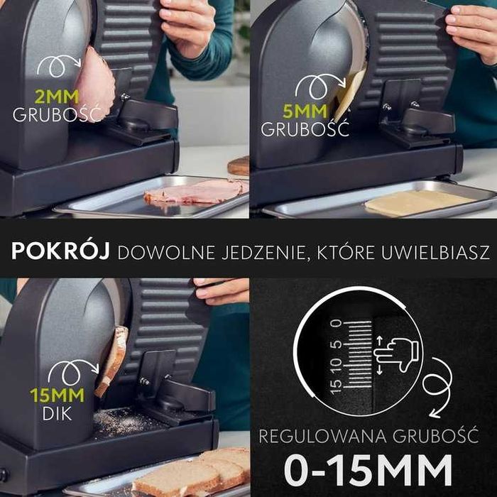 Elektryczna krajalnica 150W stal nierdzewna chleb mięso ser 0–15mm B+