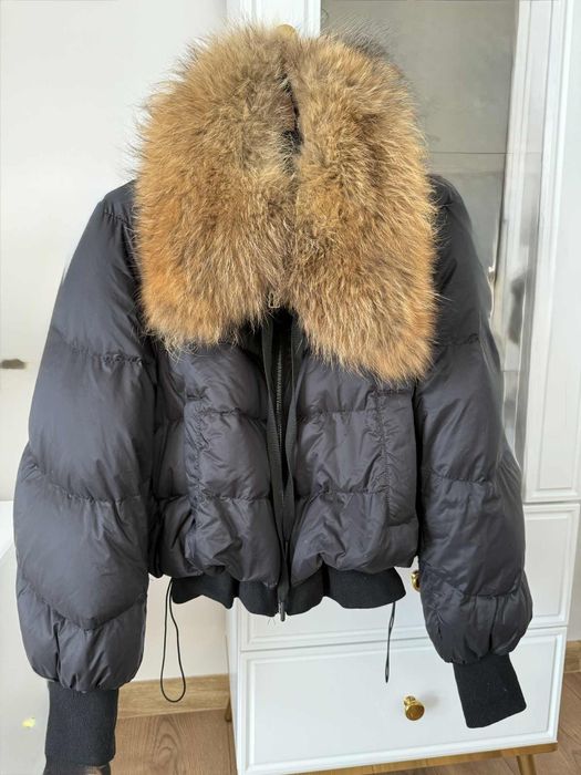Kurtka futro czarna lis puchowa