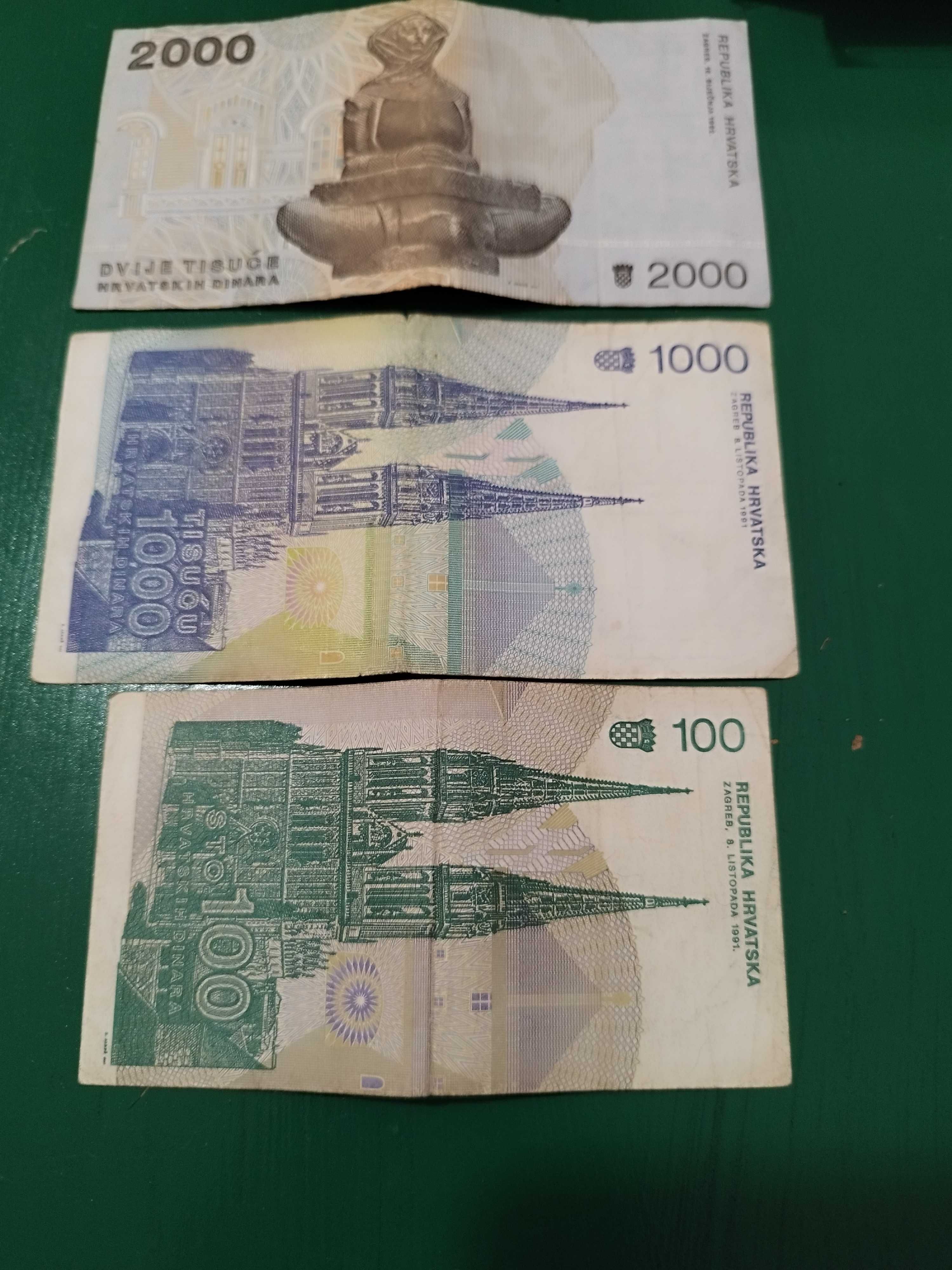 Banknoty sztuk trzy z Chorwacji sprzedam.