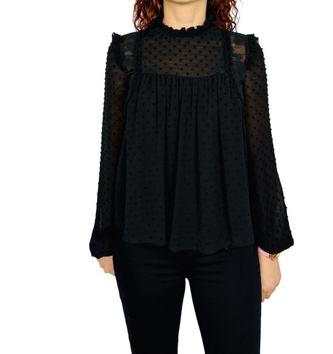 Czarna bluzka z szyfonu w kropki XS 34 ZARA