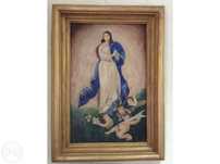 Quadro com pintura a óleo sobre madeira