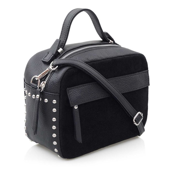 TOREBKA zamszowa listonoszka kuferek z ćwiekami V222 czarna