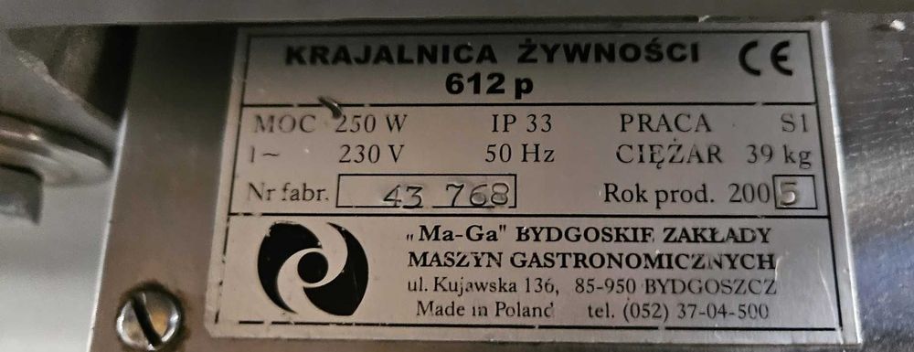 Krajalnica Ma-Ga 612p (wędliny, ser, pieczywo)