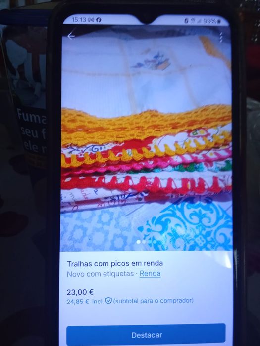 Panos de algodão com picô em renda 6 Panos 20€