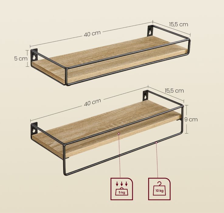 Zestaw 2 półek ściennych sonoma loft nowe