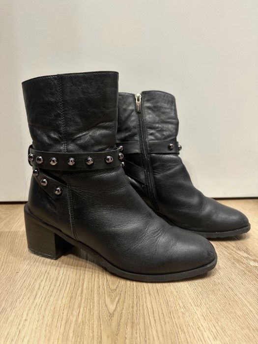 Buty damskie zimowe czarne, r.38 skóra naturalna