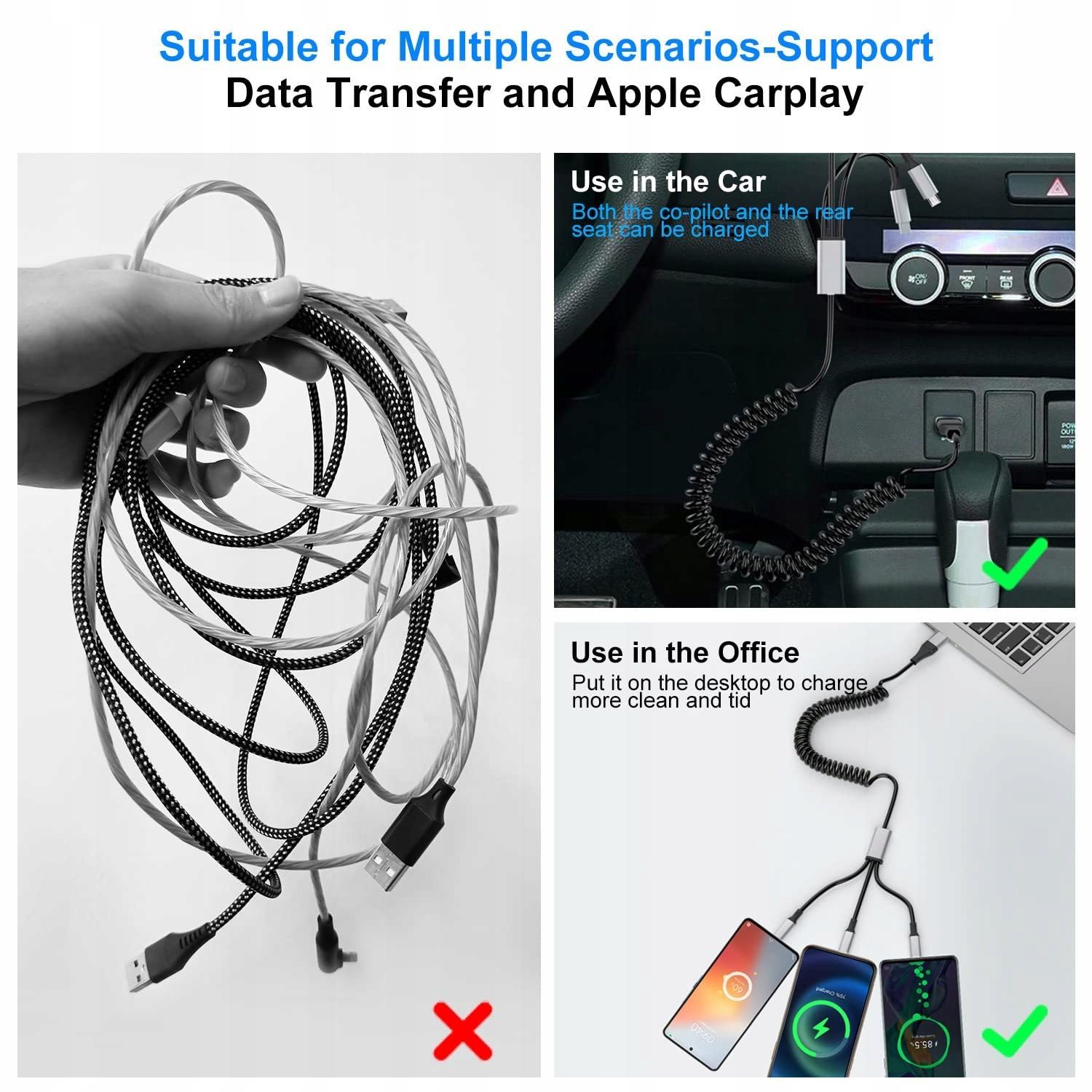 Kabel ładujący 3w1 (1 Lightning 1 USB-C 1 micro USB + wejściUSB/USB-C