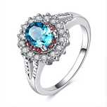 Anel com pedra Azul Strass Rodada Rosa de Cristal