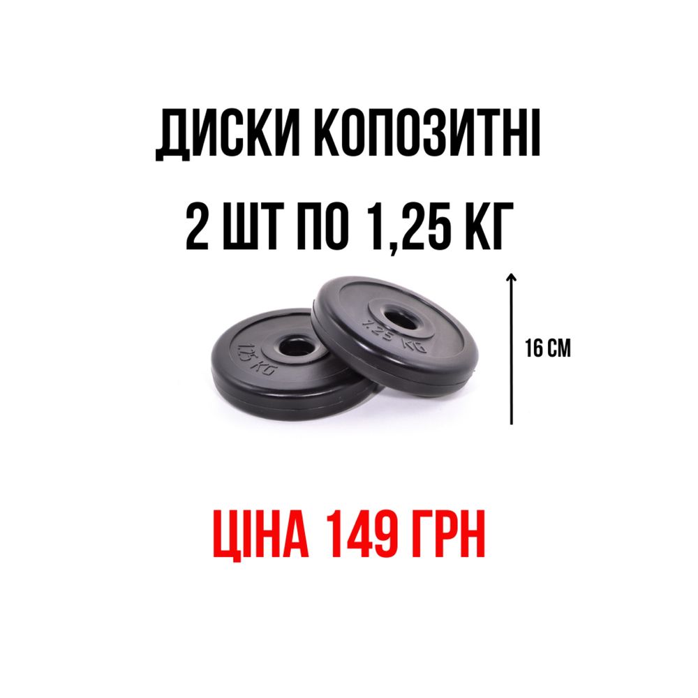 Диски/ Бліни 1,25  2,5  5  10  для гантелей та штанг на 28-30 мм