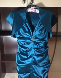 Платье атлас с драпировкой и болеро размер S/M + сережки