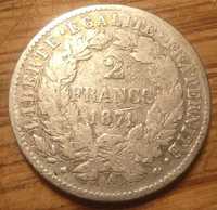 Moneta srebrna Francja 2 franki 1871 typ A srebro ag