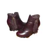Bordowe buty botki na koturnie 38