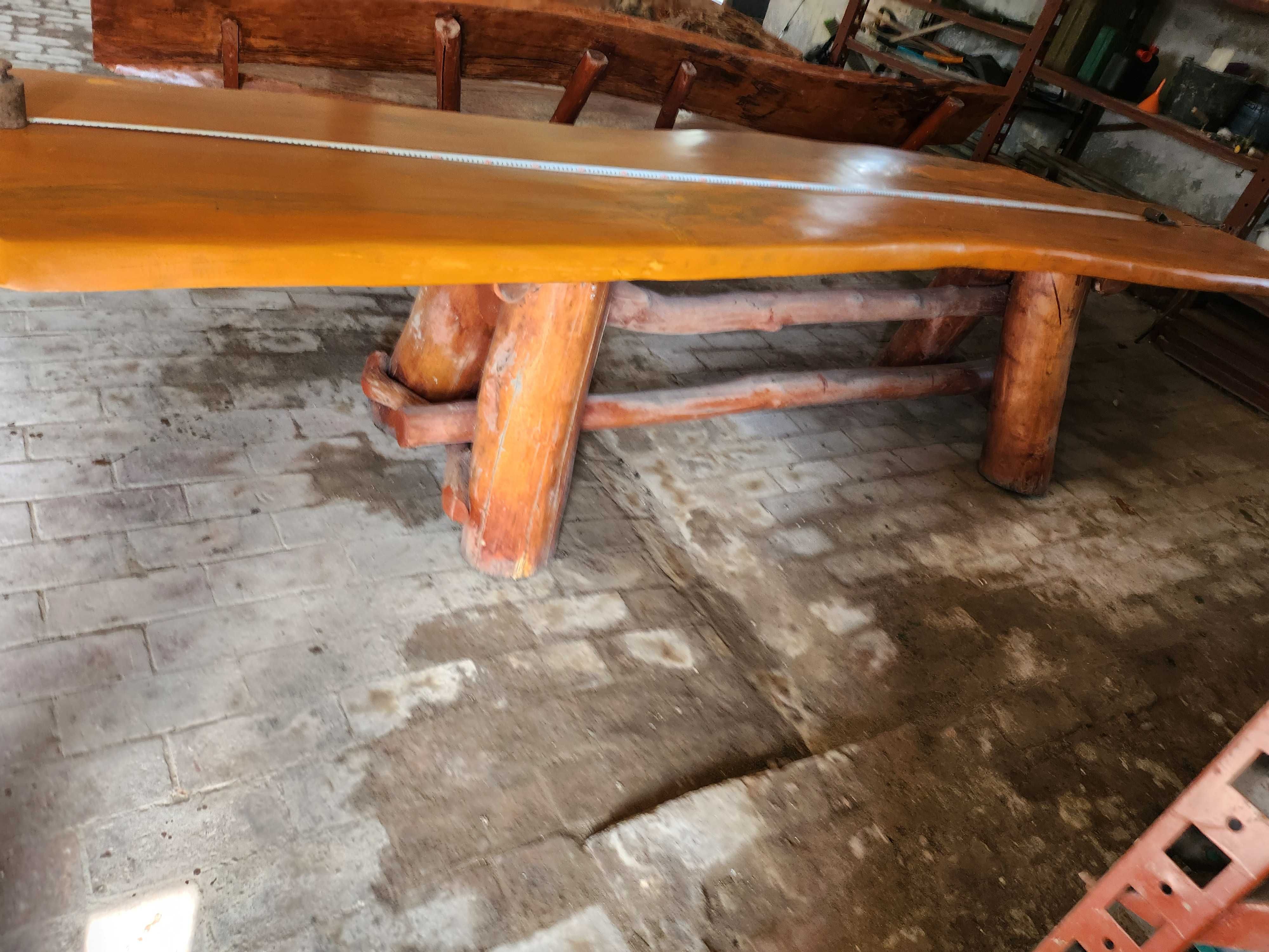 meble ogrodowe lite drewno stół i dwie ławy dł. 350 cm