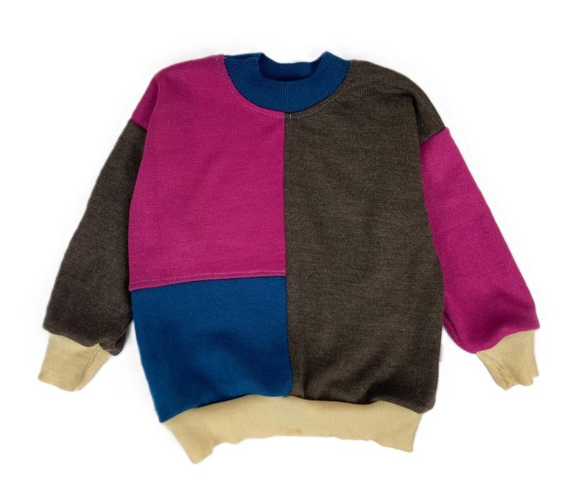 Patchwork bluza sweterek 100% wełna merino 92 cm unikat