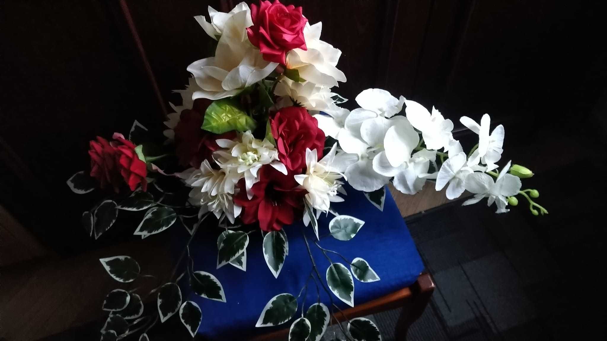 stroiki na grób-komplety doniczka +wazon sztuczne kwiaty