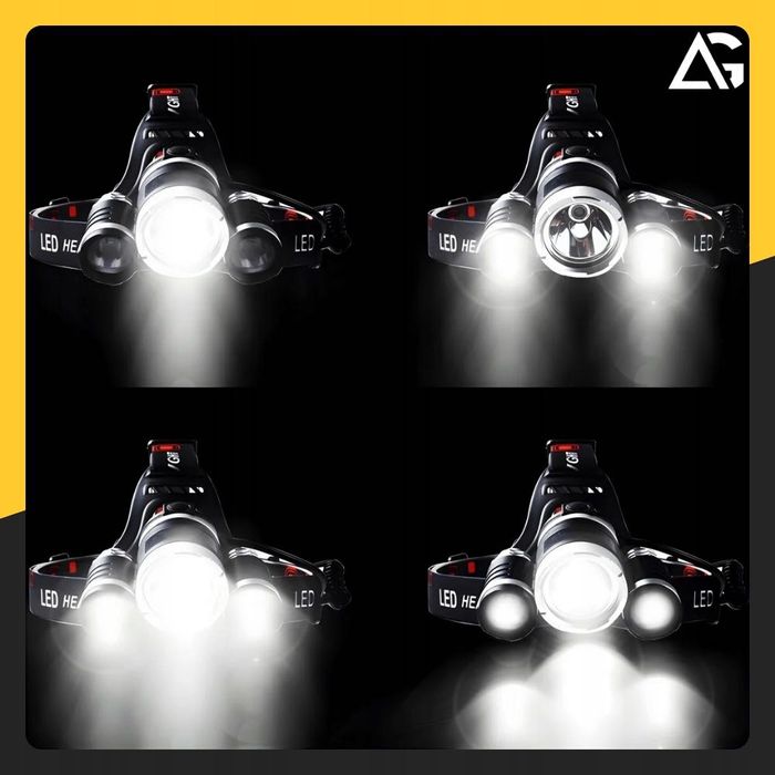 Latarka Czołowa Akumulatorowa Bardzo Mocna 3x Led Czołówka Na Głowę fv