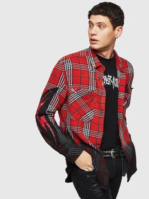 Diesel мужская красная рубашка в клетку S-MIRAV