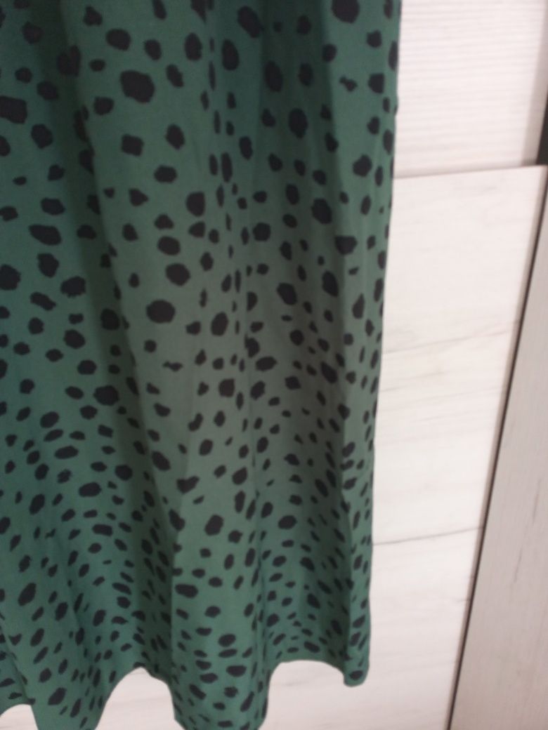 Nowa sukienka maxi góra w prążek dół w grochy butelkowa zieleń Vintage