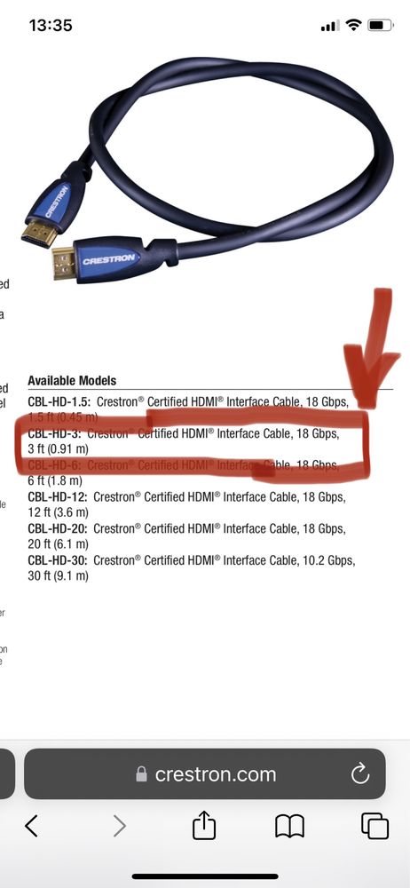 Кабель HDMI 0.9m Crestron CBL-HD-3