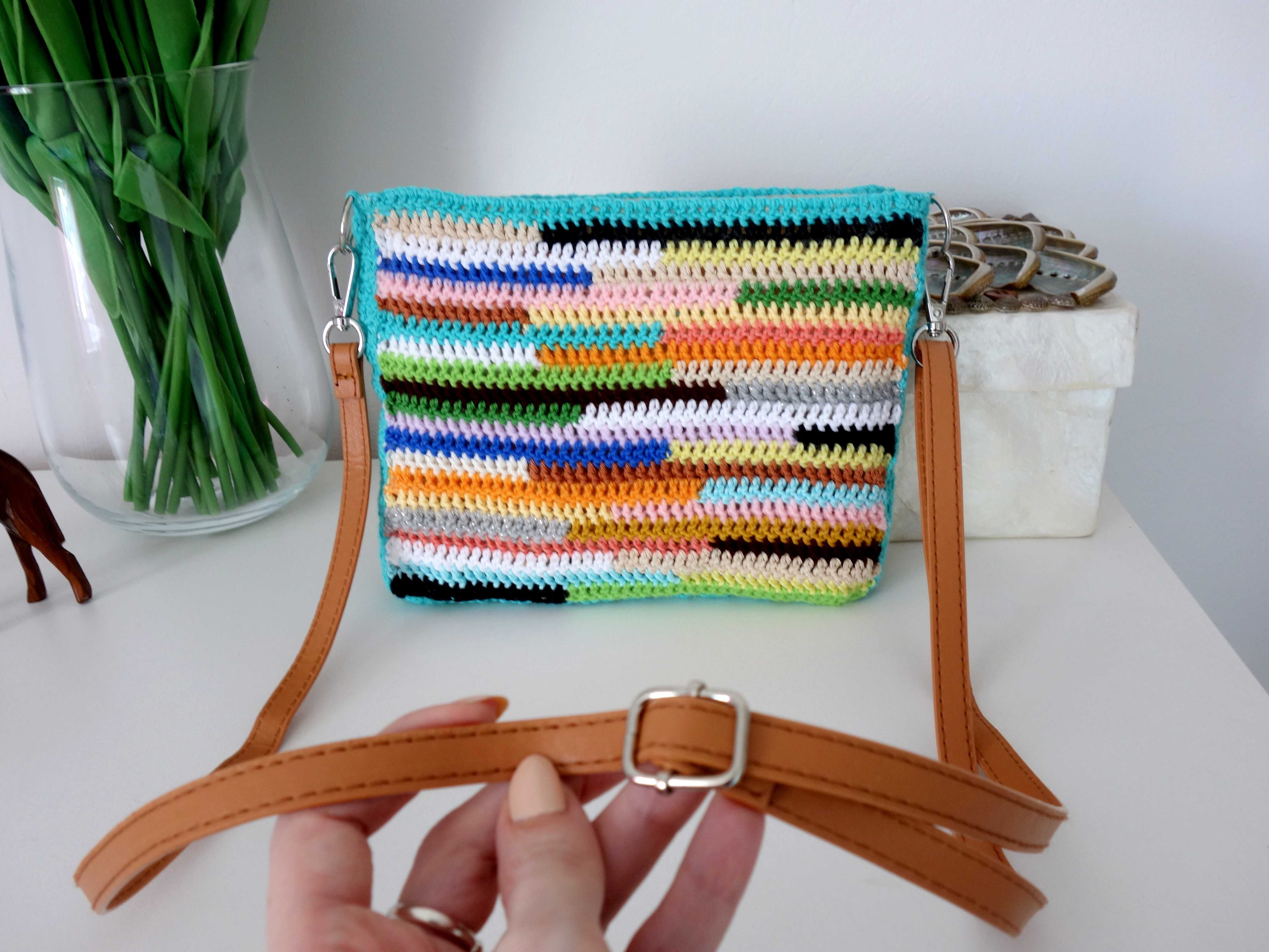 Nowa torebka listonoszka mała handmade szydełkowa crochet kolorowa