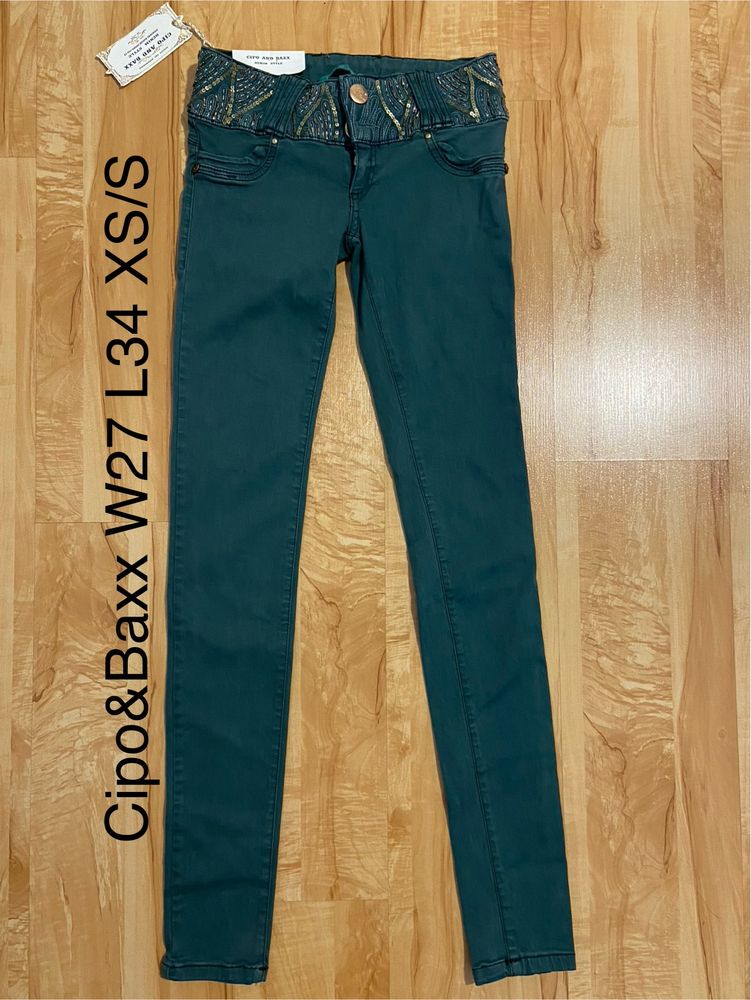 Cipo&baxx W27 L34 damskie spodnie skinny jeasny dżinsy zielone nowe