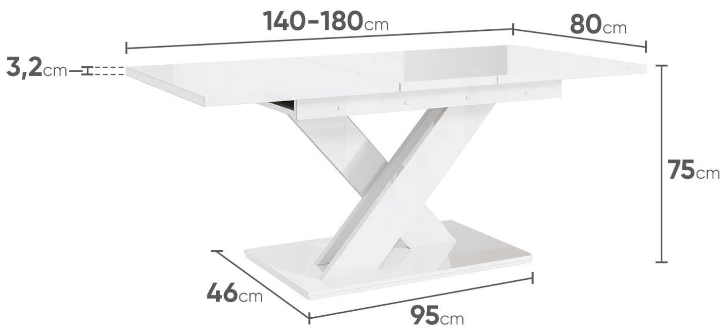 Stół duży do salonu biały połysk rozkładany 140-180 cm do jadalni