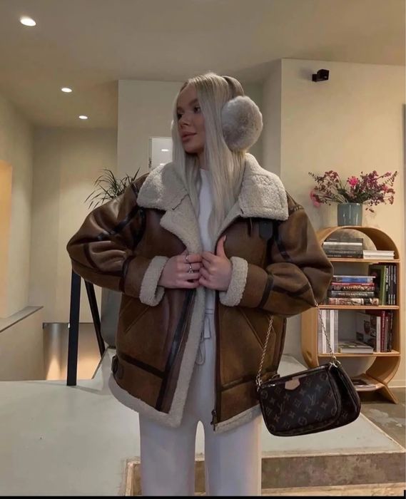Жіноча дублянка-косуха з еко-хутром