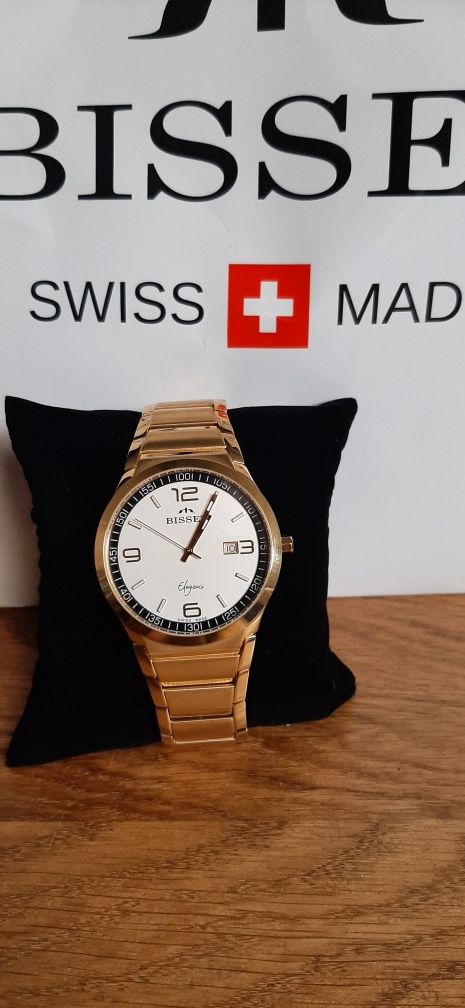 Zegarek szwajcarski zegar bisset swiss made pozłacany