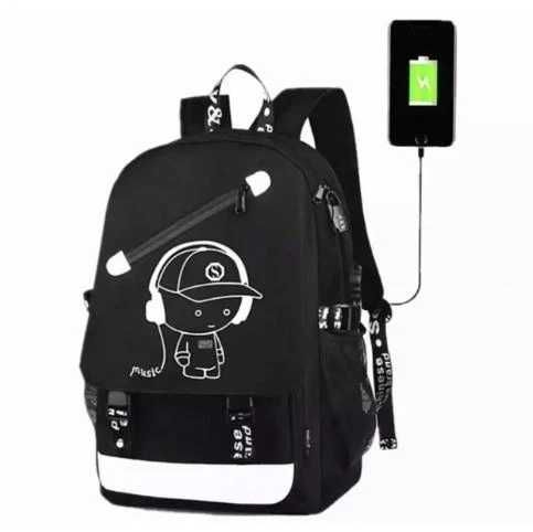 Водонепроницаемый рюкзак мusic с USB светящийся в темноте черный