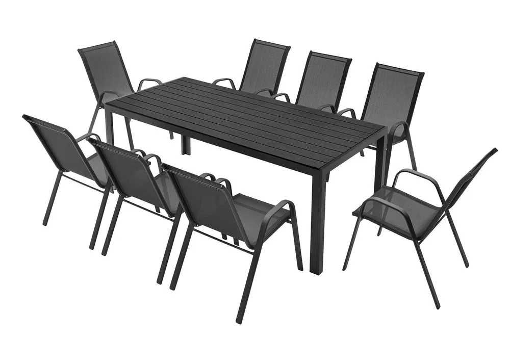 Stół Ogrodowy POLYWOOD Taras DREWNO ALUMINIUM Czarny 200 cm